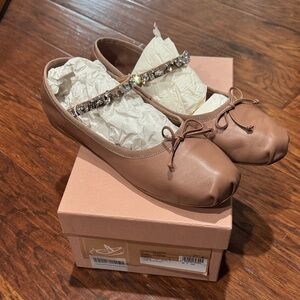 Miu Miu nude cammeo leather Ballet Flats with Embellished Strap